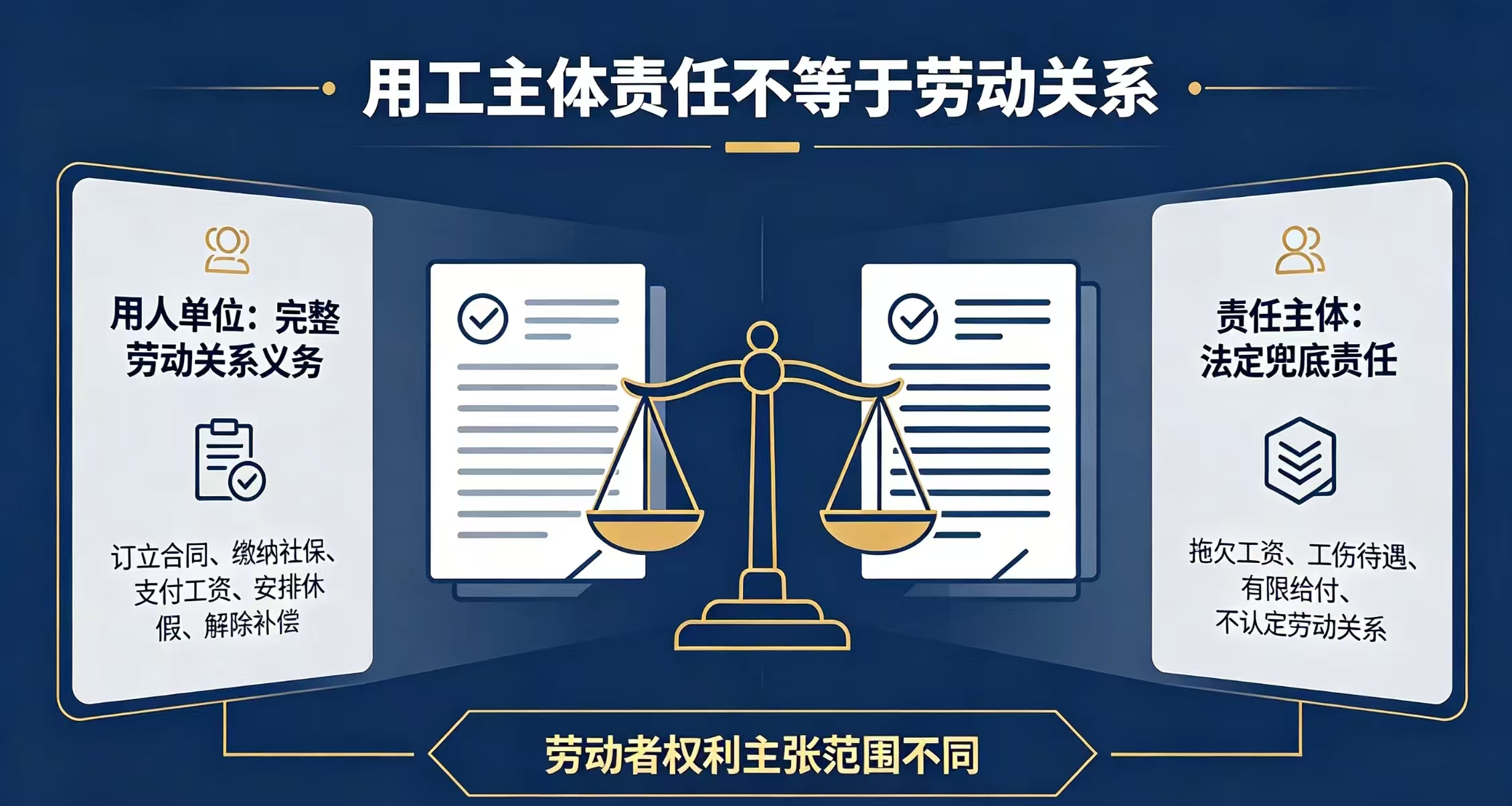 劳动关系主体、用工主体与劳动者之间的权利义务在司法实践中的差异性区别？